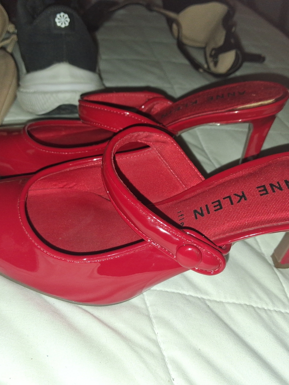 Anne Klein Red Patent Mary Jane Heels with Button Strap